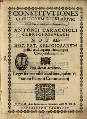 Constitutiones Clericorum Regularium et ad eas notae