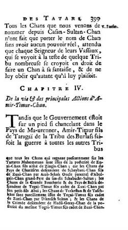 Chapitre IV. De la vie & des principales Actions d'Amir-Timur-Chan
