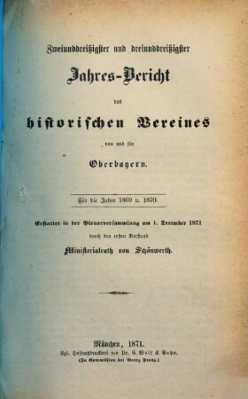 Jahresbericht des Historischen Vereins von Oberbayern. 32/33. 1869/70 (1871)
