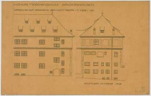 Fischer, Theodor; Sondershausen; Höhere Töchterschule - Vorschlag zur Verlegung der Haupttreppe (Ansichten)