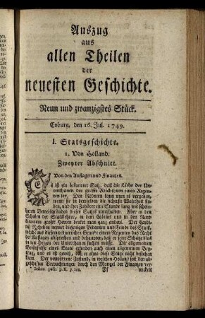 Neun und zwanzigstes Stück. Coburg, den 16. Jul. 1749.