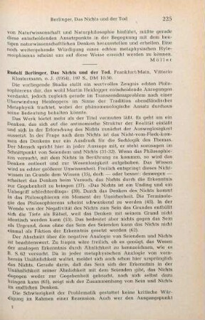 225-227 [Rezension] Berlinger, Rudolph, Das Nichts und der Tod