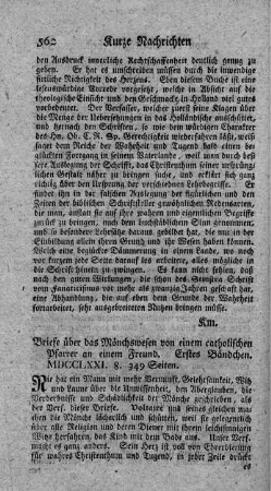 Briefe über das Mönchswesen von einem catholischen Pfarrer an einen Freund. Bd.1.