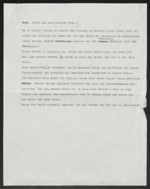 Brief von Gerhart Hauptmann an Elfriede Grundmann