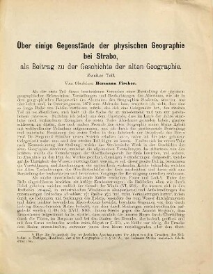 Über einige Gegenstände der physischen Geographie bei Strabo : als Beitr. zur Geschichte d. alten Geographie, 2