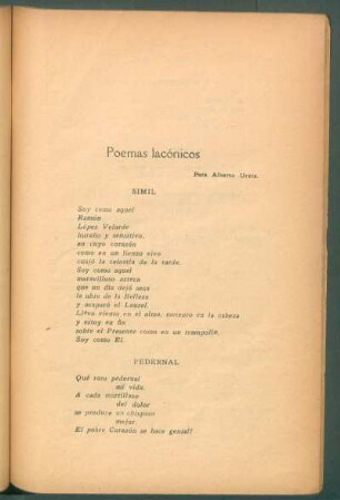 Poemas lacónicos : Para Alberto Ureta