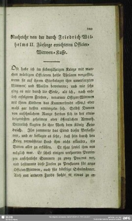 Nachricht von der durch Friedrich Wilhelms II. Fürsorge errichteten Officier-Wittwen-Kasse