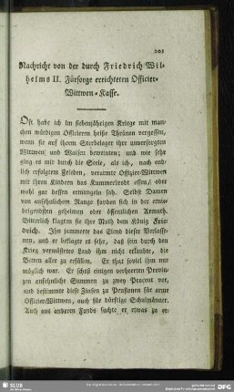 Nachricht von der durch Friedrich Wilhelms II. Fürsorge errichteten Officier-Wittwen-Kasse