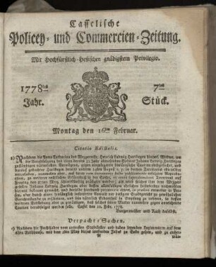 7tes Stueck, Montag den 16ten Februar. 1778