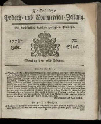 7tes Stueck, Montag den 16ten Februar. 1778