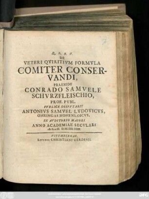 De Veteri Qviritivm Formvla Comiter Conservandi