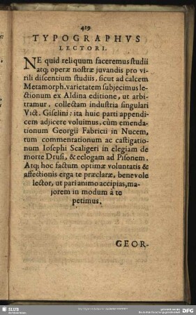 Typographus Lectori