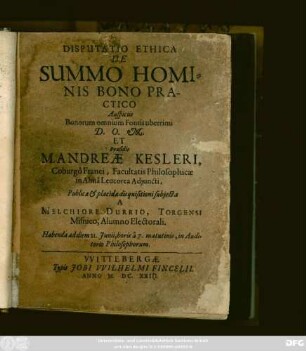 Disputatio Ethica De Summo Hominis Bono Practico