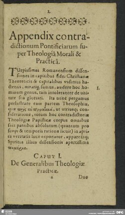 Appendix contradictionum Ponticiciarum super Theologia Morali & Practica