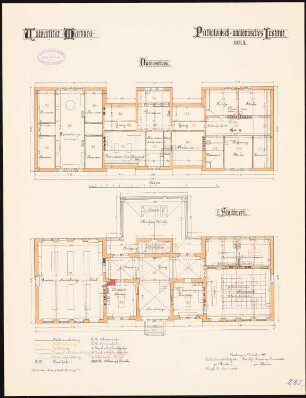 Pathologisches Institut der Philipps-Universität Marburg: Grundriss Obergeschoss, Dachgeschoss 1:100