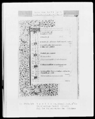Breviarium Petri Mileti — Kalenderseite Oktober, Folio 5verso