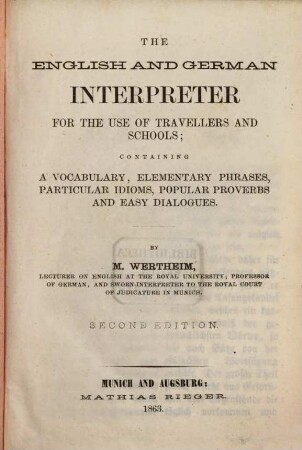 The english and german interpreter for the use of travellers and schools ...