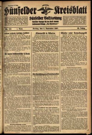 Erste Ausgabe vom Freitag, den 03. September 1937.