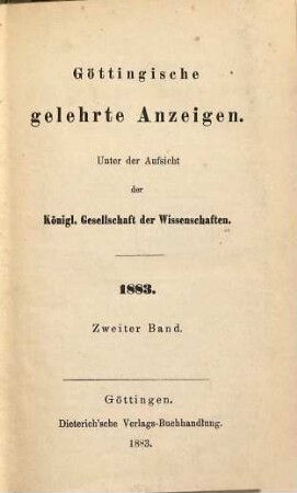 Göttingische gelehrte Anzeigen : unter Aufsicht d. Akademie der Wissenschaften. [145.] 1883, 2