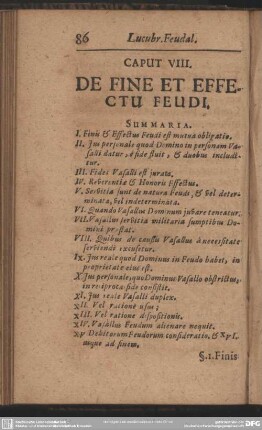 Caput VIII. De Fine Et Effectu Feudi