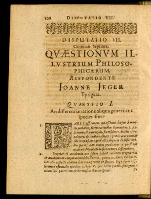 Disputatio VII. Respondente Joanne Jeger