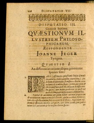 Disputatio VII. Respondente Joanne Jeger