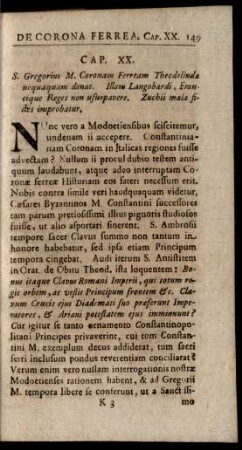 Cap. XX. S. Gregorius M. Coronam Ferream Theodelindae nequaquam donat ...