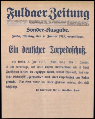 Erste Ausgabe vom Montag, den 04. Januar 1915.