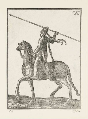 "Waghals", aus: Melchior Lorch, "Des Weitberühmten Kunstreichen und Wolerfahrnen herrn Melchior Lorichs, Flensburgensis Wolgerissene und geschnittene Figuren zu Ross und Fuss sampt schönen Türkischen Gebäuden und allerhand was in der Türkey ze sehen", Hamburg 1626