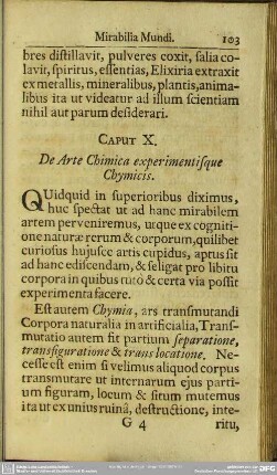 Caput X. De Arte Chimica experimentisque Chymicis
