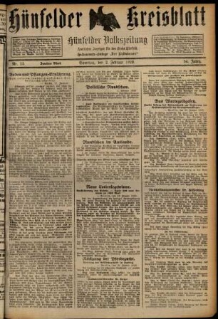 Zweite Ausgabe vom Samstag, den 02. Februar 1929.