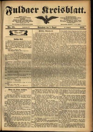 Erste Ausgabe vom Samstag, den 08. August 1908.