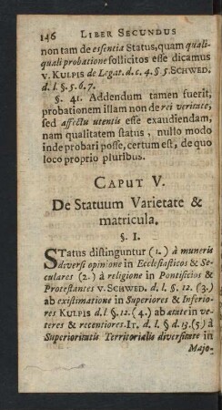 Caput V. De Statuum Varietate & matricula.