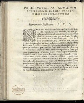 Dedikation an Carolo Trocto sacrae theologiae doctori