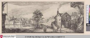 [Wassermühle nahe einem Dorf; Water-Mill near a Village]