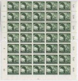 Unvollständiger Bogen mit 35 Sondermarken aus dem Wehrmachtssatz Nr. 2 zum Heldengedenktag 1944 - Motiv: Fallschirmjäger