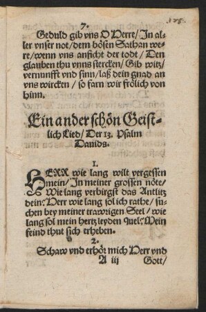 Ein ander schœn Geist-||lich Lied/ Der 13. Psalm || Dauids. ||