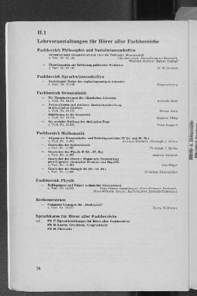 Lehrveranstaltungen für Hörer aller Fachbereiche
