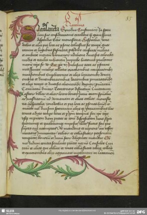 85r: Deckfarbeninitiale mit Akanthusranken