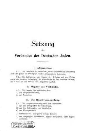 Satzung des Verbandes der deutschen Juden