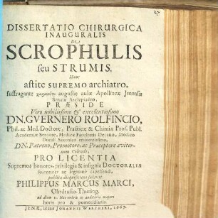 Dissertatio Chirurgica Inauguralis De Scrophulis seu Strumis