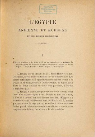 L'Égypte ancienne et moderne et son dernier recensement