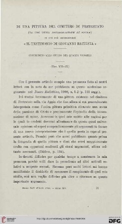 15: Di una pittura del cimitero di Pretestato (la così detta Incoronazione di Spine) in cui può riconoscersi «Il Testimonio di Giovanni Battista» : contributo allo studio del quatro Vangelo