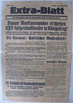 Sonderdruck der Reichstagsfraktion der KPD zum Nazi-Terror in Königsberg