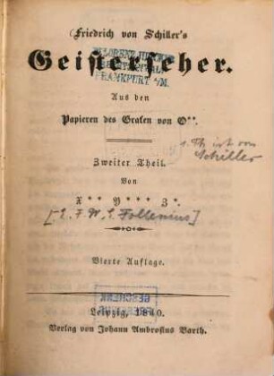 Friedrich von Schillers Geisterseher : aus den Papieren des Grafen von O**. 2