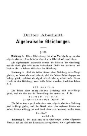 Dritter Abschnitt. Algebraische Gleichung.