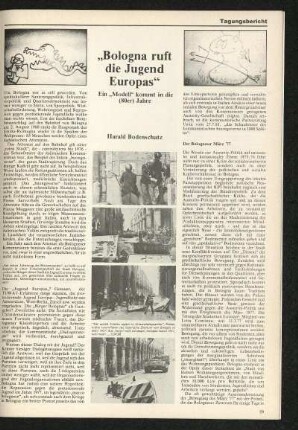 "Bologna ruft die Jugend Europas". Ein "Modell" kommt in die (80er) Jahre