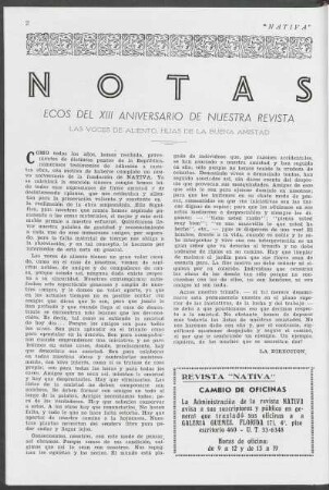 Notas - Ecos del XIII aniversario de nuestra revista