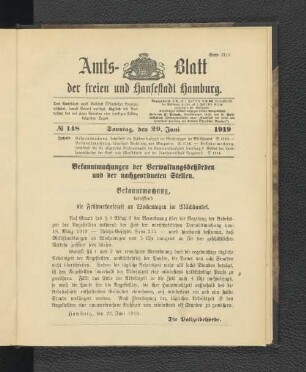 No.148, Sonntag, den 29. Juni 1919