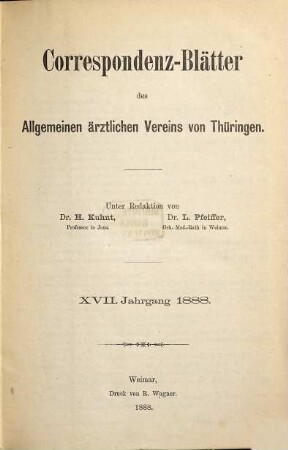 Korrespondenz-Blätter des Allgemeinen Ärztlichen Vereins von Thüringen. 17. 1888